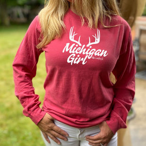 "Michigan Girl Antler" Relaxed Fit Stonewashed Long Sleeve T-Shirt