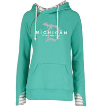 Load image into Gallery viewer, &quot;Michigan D Established 1837&quot; Women&#39;s Striped Double Hood Pullover