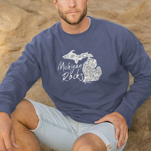 "Michigan Rocks Petoskey Stone" Men's Stonewashed Crew Sweatshirt