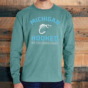 "Get Hooked On Michigan" Men's Stonewashed Long Sleeve T-Shirt
