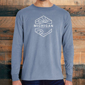 "Michigan Sunset" Men's Stonewashed Long Sleeve T-Shirt