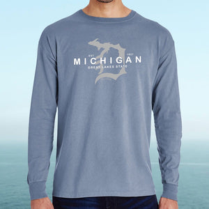 "Michigan D Established 1837" Men's Stonewashed Long Sleeve T-Shirt