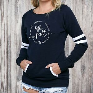 "Hello Fall" Women's Varsity Fleece Crew Sweatshirt