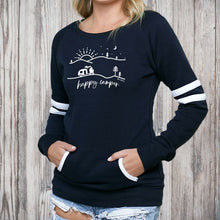 Load image into Gallery viewer, &quot;Happy Camper&quot; Women&#39;s Varsity Fleece Crew Sweatshirt