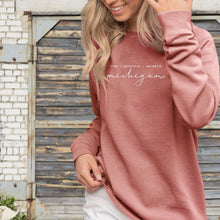 Load image into Gallery viewer, &quot;Majestic Michigan&quot; Women&#39;s Ultra Soft Wave Wash Crew Sweatshirt