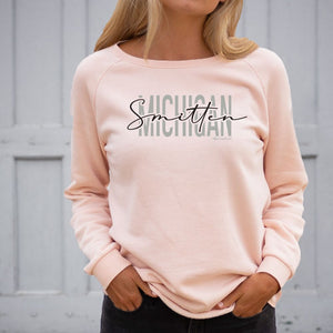 "Michigan Smitten" Women's Ultra Soft Wave Wash Crew Sweatshirt