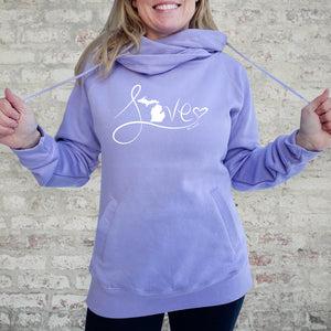 "Michigan Love #9" Women's Fleece Funnel Neck Pullover Hoodie