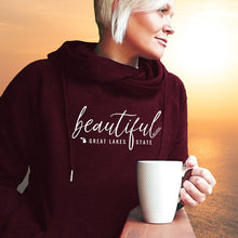 Load image into Gallery viewer, &quot;Beautiful Michigan&quot; Women&#39;s Fleece Funnel Neck Pullover Hoodie