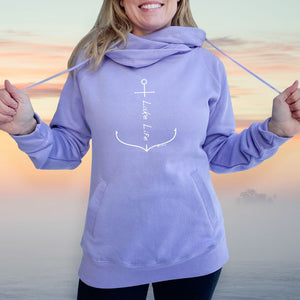 "Lake Life Anchor" Women's Fleece Funnel Neck Pullover Hoodie