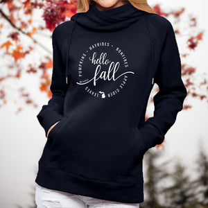"Hello Fall" Women's Fleece Funnel Neck Pullover Hoodie