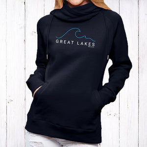 "Great Lakes Tide" Women's Fleece Funnel Neck Pullover Hoodie