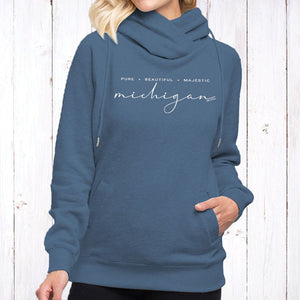 "Majestic Michigan" Women's Fleece Funnel Neck Pullover Hoodie