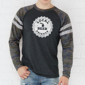 "Michigan Drink Local" Men's Mash Up Long Sleeve Varsity T-Shirt