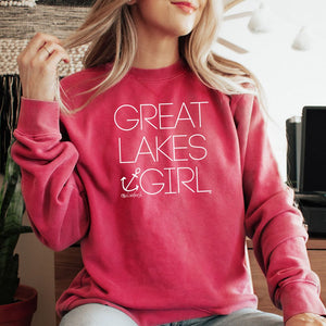 "Great Lakes Girl" Relaxed Fit Stonewashed Crew Sweatshirt