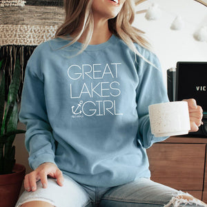 "Great Lakes Girl" Relaxed Fit Stonewashed Crew Sweatshirt