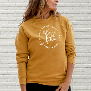 "Hello Fall" Relaxed Fit Angel Fleece Pullover Crew