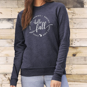 "Hello Fall" Relaxed Fit Angel Fleece Pullover Crew