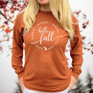 "Hello Fall" Relaxed Fit Stonewashed Long Sleeve T-Shirt