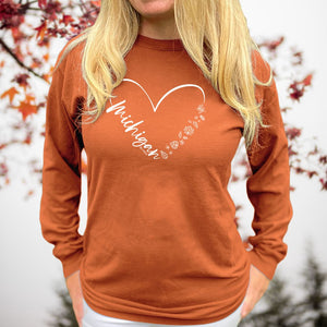"Fall In Love With Michigan" Relaxed Fit Stonewashed Long Sleeve T-Shirt