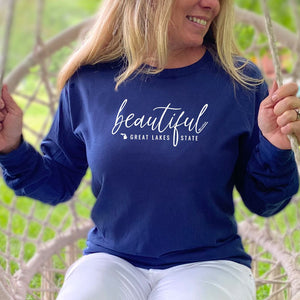 "Beautiful Michigan" Relaxed Fit Stonewashed Long Sleeve T-Shirt