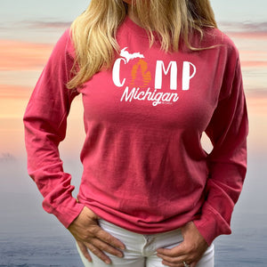 "Camp Michigan" Relaxed Fit Stonewashed Long Sleeve T-Shirt