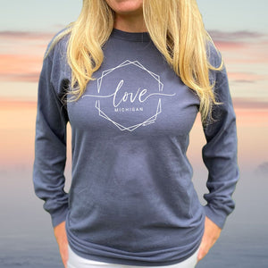 "Michigan Lovely" Relaxed Fit Stonewashed Long Sleeve T-Shirt