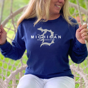 "Michigan D Established 1837" Relaxed Fit Stonewashed Long Sleeve T-Shirt