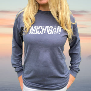 "Michigan Winter" Relaxed Fit Stonewashed Long Sleeve T-Shirt
