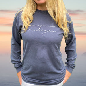 "Majestic Michigan" Relaxed Fit Stonewashed Long Sleeve T-Shirt