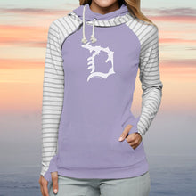 Load image into Gallery viewer, &quot;Michigan D&quot; Women&#39;s Striped Double Hood Pullover