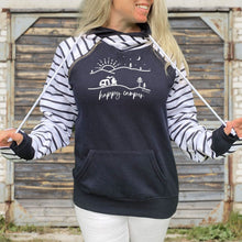 Load image into Gallery viewer, &quot;Happy Camper&quot; Women&#39;s Striped Double Hood Pullover