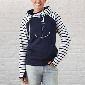 "Lake Life Anchor" Women's Striped Double Hood Pullover