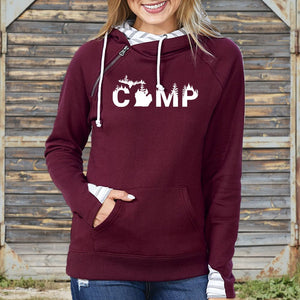"Rustic Camp" Women's Striped Double Hood Pullover