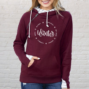 "It's Winter All Around" Women's Striped Double Hood Pullover