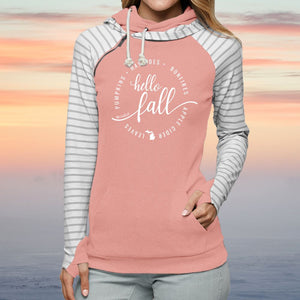 "Hello Fall" Women's Striped Double Hood Pullover