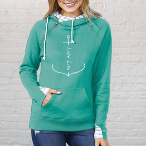 "Lake Life Anchor" Women's Striped Double Hood Pullover
