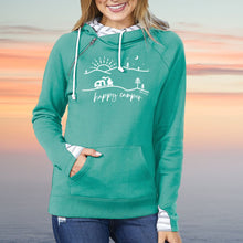 Load image into Gallery viewer, &quot;Happy Camper&quot; Women&#39;s Striped Double Hood Pullover