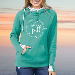 "Hello Fall" Women's Striped Double Hood Pullover