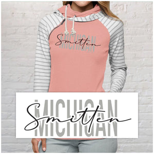"Michigan Smitten" Women's Striped Double Hood Pullover