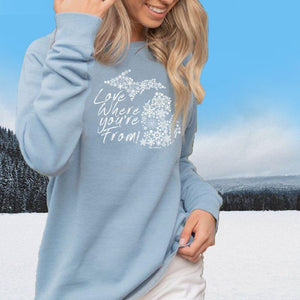 "Michigan Love Where You're From" Women's Ultra Soft Wave Wash Crew Sweatshirt