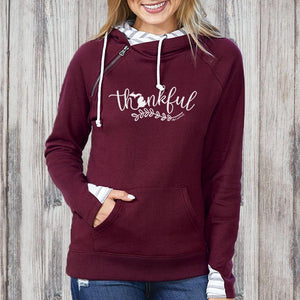 "Michigan Thankful" Women's Striped Double Hood Pullover