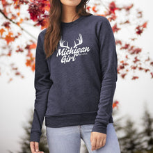 Load image into Gallery viewer, &quot;Michigan Girl Antler&quot; Relaxed Fit Angel Fleece Pullover Crew
