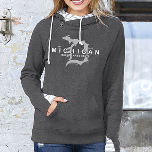 "Michigan D Established 1837" Women's Striped Double Hood Pullover