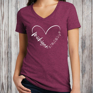 "Fall In Love With Michigan" Women's V-Neck