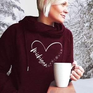 "Fall In Love With Winter" Women's Fleece Funnel Neck Pullover Hoodie