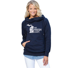 Load image into Gallery viewer, Michigan Fresh Coast Womens Fleece Funnel Neck Pullover Hoodie