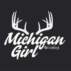 "Michigan Girl Antler" Women's Fleece Funnel Neck Pullover Hoodie