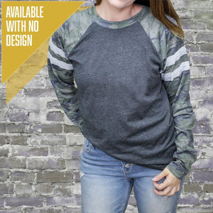 "Livn Simply" Relaxed Fit Mash Up Long Sleeve Varsity T-Shirt