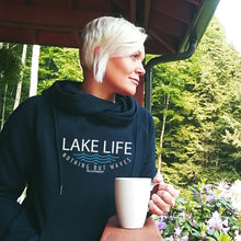 Load image into Gallery viewer, &quot;Lake Life WAVES&quot; Women&#39;s Fleece Funnel Neck Pullover Hoodie