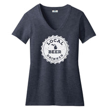 Load image into Gallery viewer, Michigan Drink Local Beer Women&#39;s V-Neck Navy